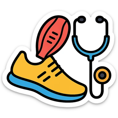 running shoe with muscle fibers and a stethoscope, fitness and healthcare, modern icon style sticker
