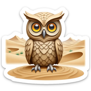 A guardian made of interlocking dunes that forms temporary bodies from compressed sand, adorned with gemstone eyes that change color to warn of approaching sandstorms or oasis locations. owl body sticker