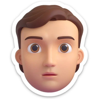 volumetric 3D emoji head of a handsome man, front-facing, eyes looking up in deep thought, symmetrical and clean facial features, calm and reflective, smooth skin, soft lighting sticker