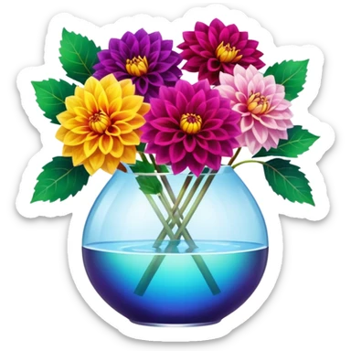 realistic dahlia flowers in a clear vase with clear water sticker