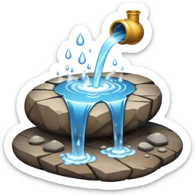 water pouring onto rocks with steam sticker