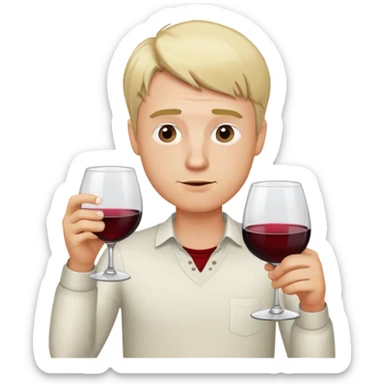 A blonde man with short hair drinking a glass of wine and looking very drunk sticker