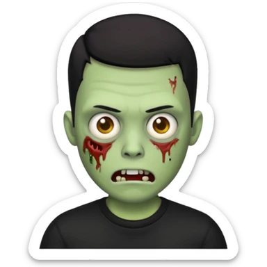 zombie iPhone emoji with buzz cut black hair and black t-shirt sticker