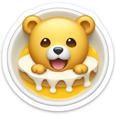 flat Yellow bear with White nose eating Pudding sticker