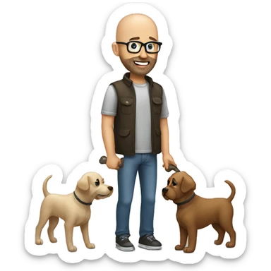 Bald guy with some beard and glasses picking up his dogs poop sticker