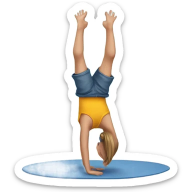 7 year old girl fair skin doing handstand against blue wall  sticker