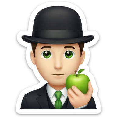 Magritte “the son of man” with green apple instead of head sticker