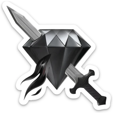 generate a black sword burning with black flames and piercing a black diamond crown sticker