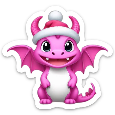 Pink dragon, wearing sweater and Christmas hat. charming happy kawaii style, colorful, clear outline, vector, simple white background, 8k, 3:2 sticker