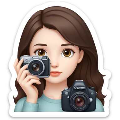 beautiful pale brunette girl with canon camera sticker