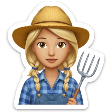 blonde farmer woman with pitchfork sticker