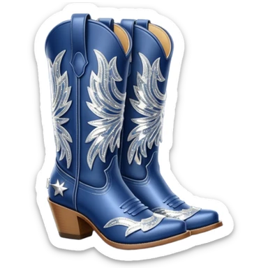 Realistic navy blue fashion cowgirl boots with sparkly shiny glitter fringe sticker