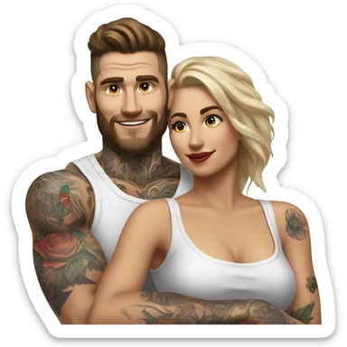 Hyper Realistic beautiful woman in the arms of a very handsome tattooed man  sticker