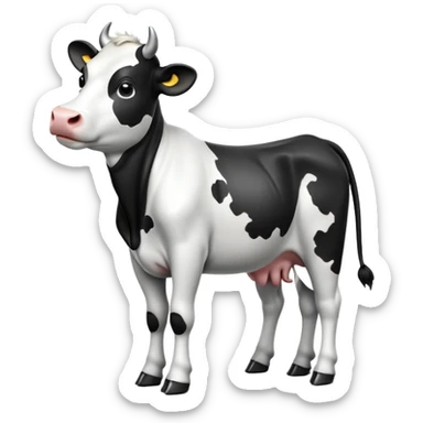 cinematic-[black and white cow]-realistic-full-body-standing-emoji,-tail-flicking-lazily,-head-tilted-dramatically,-sleek-[black and white]-coat,-simplified-yet-realistic-focused-features,-highly-detailed,-glowing-with-an-almost-sarcastic-glow sticker