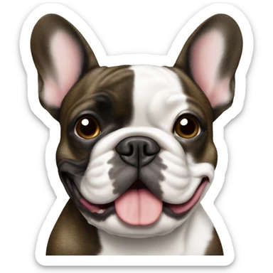 Brindle French bulldog with white mouth sticker