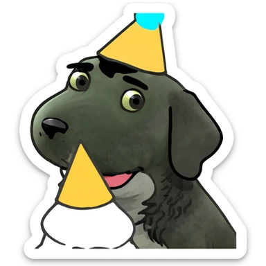 Straight hair black Labradoodle party hat sticker