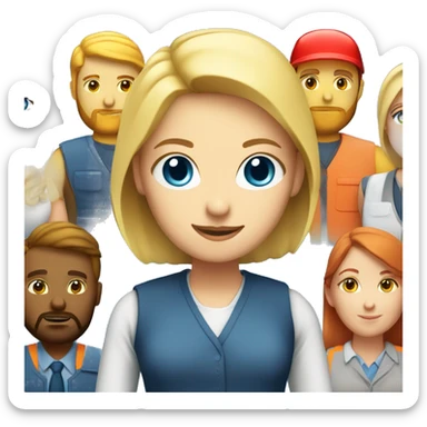 Blonde teacher girl blue eyes with construction man red hair and beard sticker