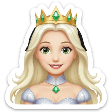 The Good Witch from Oz with long white blonde hair, white sequin outfit sticker