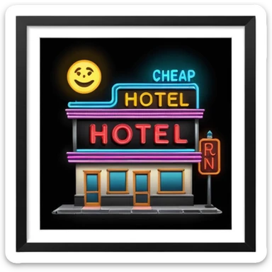 Hotel barato con letrero de neón. sticker
