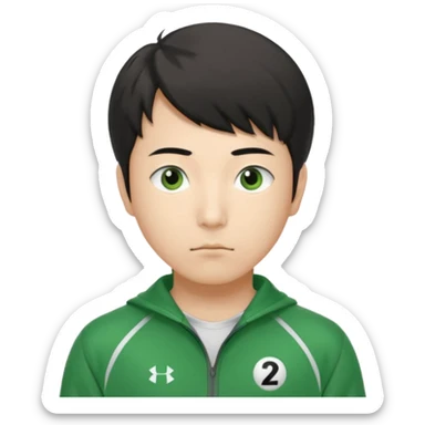 Illustrate Cho Sang-woo (Player 218) in green tracksuit with sharp, calculating gaze. sticker