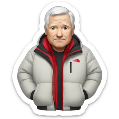 old white man overweight with black and red supreme north face jacket sticker