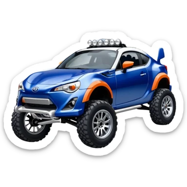 Rally race car Widened roof Long wheelbase widened pearly midnight snow dark blue 2nd generation 2025 Toyota 86 off-road racer chrome nerf bars,side steps mounted under-door-sill climbing rock sliders, and silver satin wheels  sticker