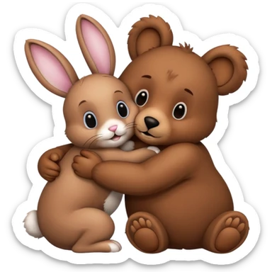 Bunny hugged by a bear sticker