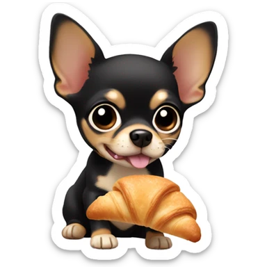 black and tan chihuahua puppy eating a croissant  sticker