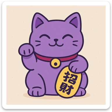 Purple Chinese lucky cat in a flat toon style  sticker