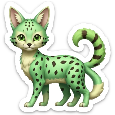 Epic complex detailed emerald-green pastel-lime-green dark-brown beige pastel realistic aesthetic-scenic-Fakémon-Sprigatito-Floragato-Meowscarada-Trico-Sergal-Serval-Vernid-creature sticker
