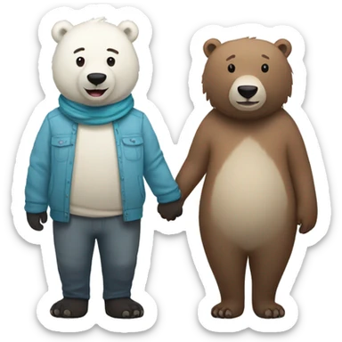 Male icebear and a female brownbear holding hands and being happy sticker