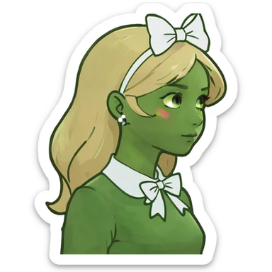 Blonde hair girl with white bow from the side  sticker