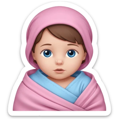 Newborn babygirl swaddled in pink, she has blue eyes and brown hair sticker