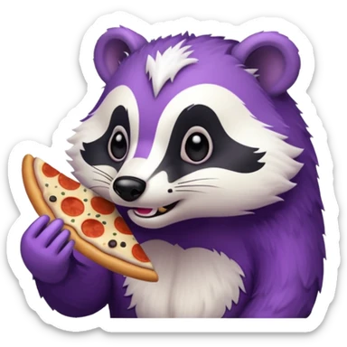 badger eating pizza purple and white sticker
