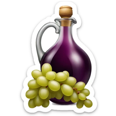 vintage carafe of wine with grape and glass sticker