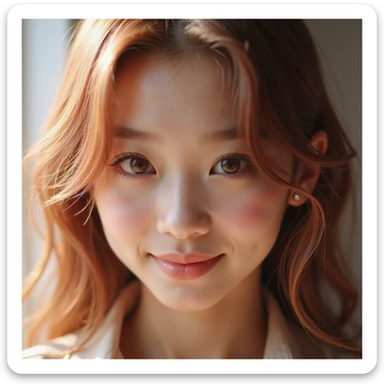 Rosé from Blackpink, close-up portrait, photorealistic, gentle smile, warm lighting sticker