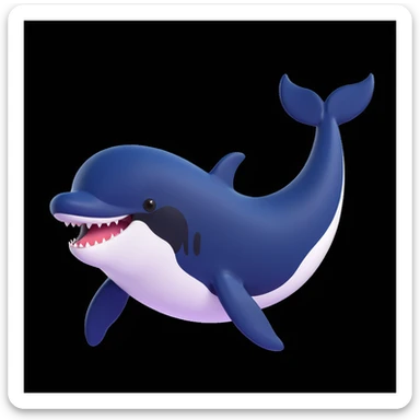 killer whale, 3d, cartoonish style, big eyes, playful sticker