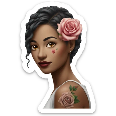 Hyper Realistic beautiful woman model with a small rose tattoo sticker
