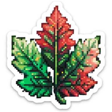 Pixel art leaf-shaped member badge with green to red gradient like changing seasons sticker