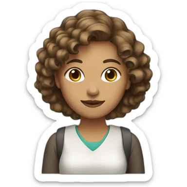 woman student, brown wave hair sticker