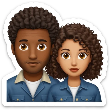 Dark brown skin man with a light beard and a curly   fade haircut with dark brown eyes with a light brown Latina woman with dark wavy hair  sticker