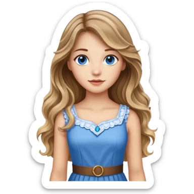 pretty female with long wavy brown hair with blonde highlights and blue eyes standing in front of a historical landmark in Germany  sticker