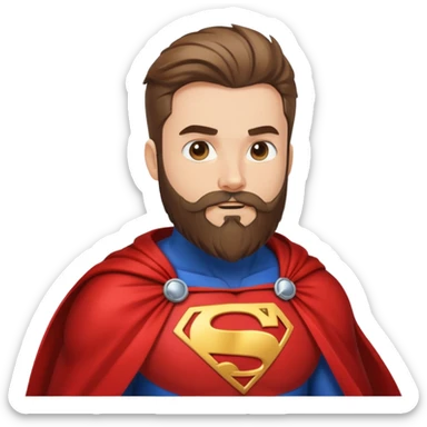 superhero with beard-themed costume, cape that looks like flowing beard hair, beard emblem on chest sticker