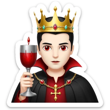 Vampire King, Vampire with slicked-back hair, wearing a crown, holding a goblet. sticker