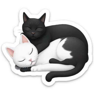 Black grey and white cat sleeping with a black cat sticker