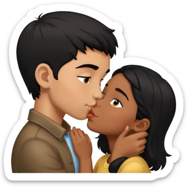 Black haired brown skinned boy kissing a black haired light skinned girl sticker