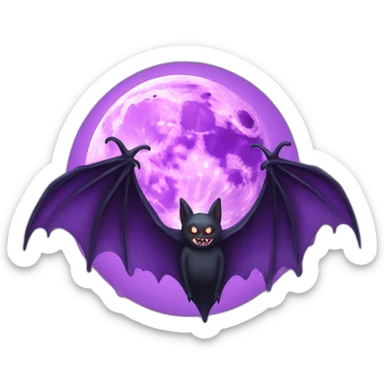 realistic full moon dripping purple behind with vampire bat wings flying in front sticker