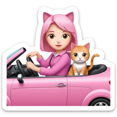 Girl driving a pink car with her cat sticker
