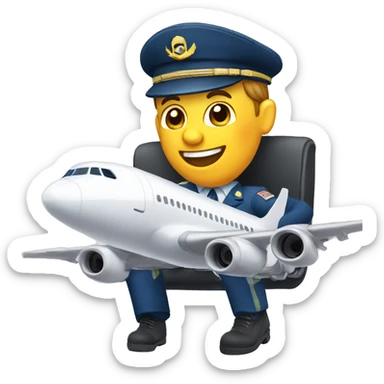 happy comercial airplane capitain using computer sticker