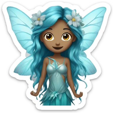 Beautiful, flower, fairy, blue, turqoise, silver, long hair, big wings sticker